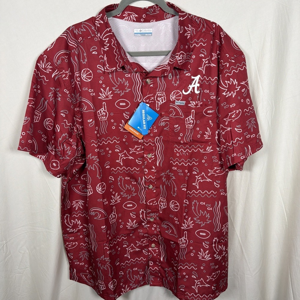 Columbia PFG Alabama Crimson Tide Button Up Shirt Mens 2XL Omni-Shade NWT #1 Fan